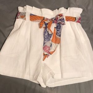 White lined shorts with scarf belt
